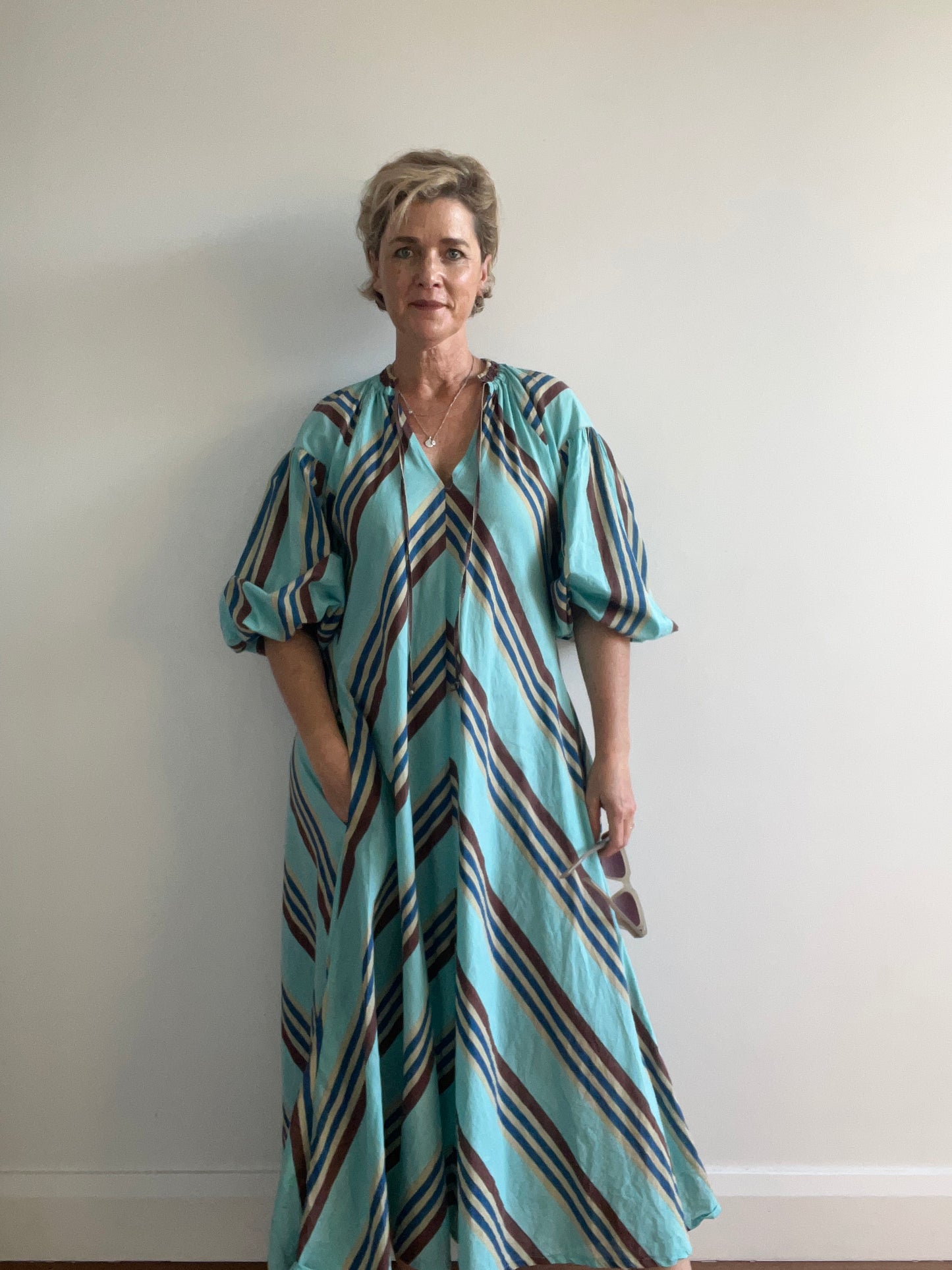 cotton fabric | Rottnest Stripes Aqua, Brown, Blue & Natural