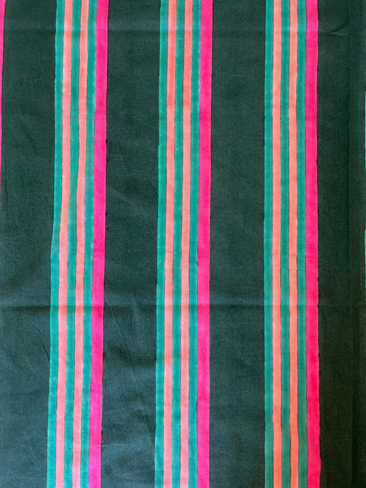 cotton fabric | Rottnest Stripes Deep Green, Hot pink, Turquoise and Blush pink