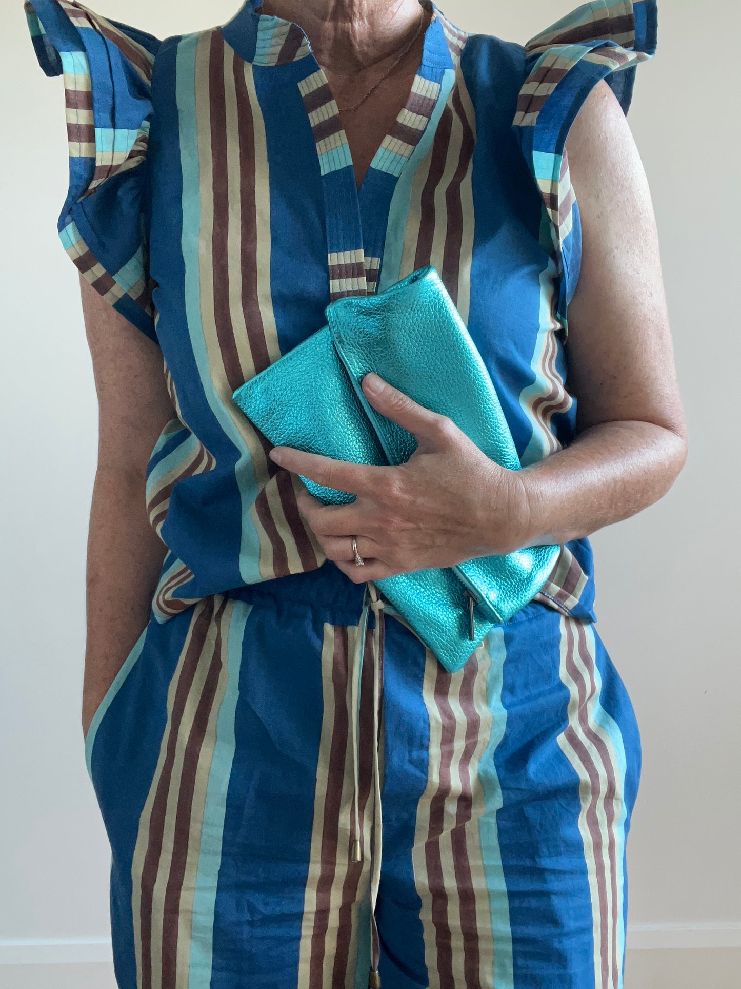 cotton fabric | Rottnest Stripes Blue, Aqua, Natural & Brown