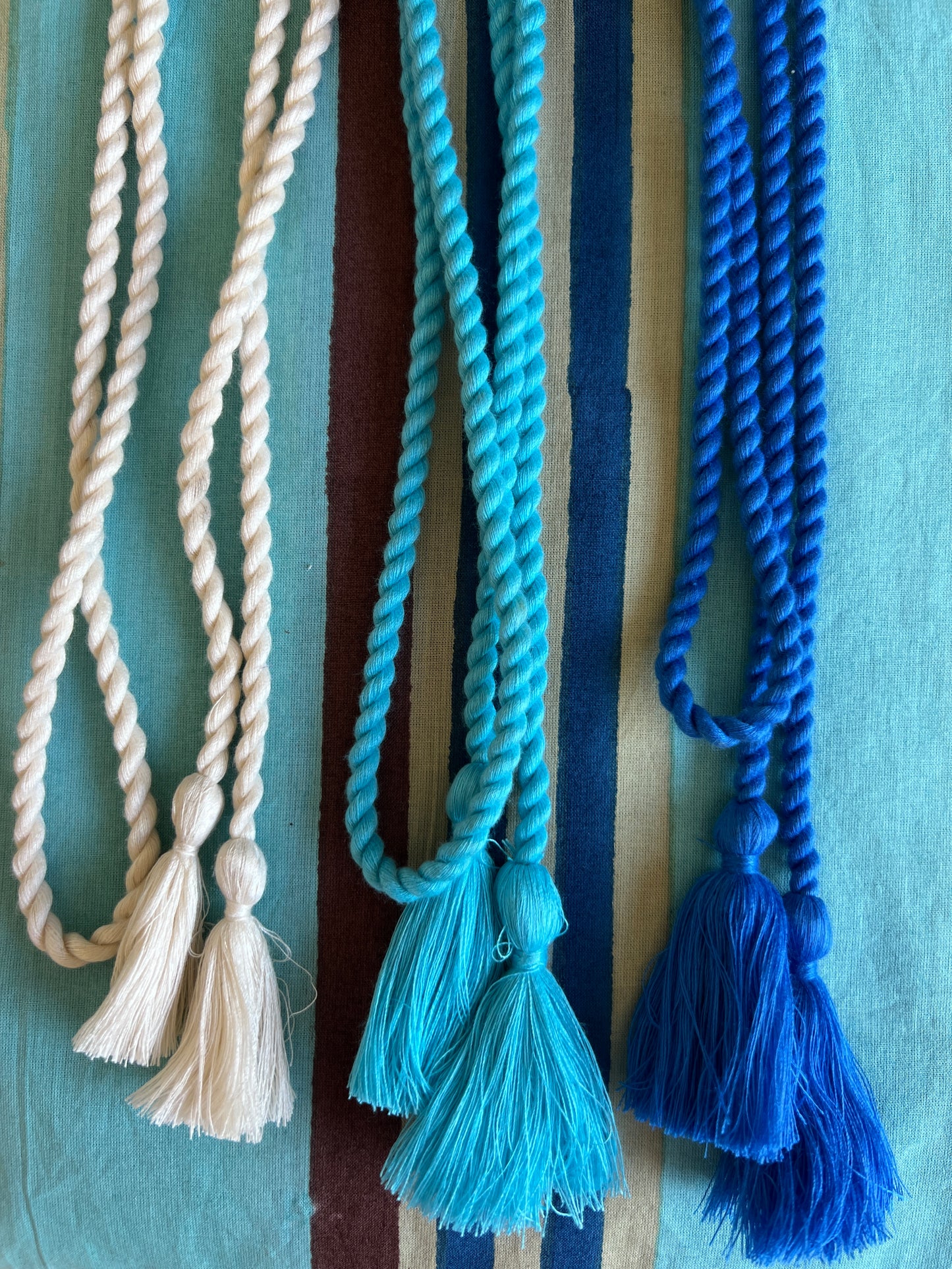 cotton fabric | Rottnest Stripes Aqua, Brown, Blue & Natural