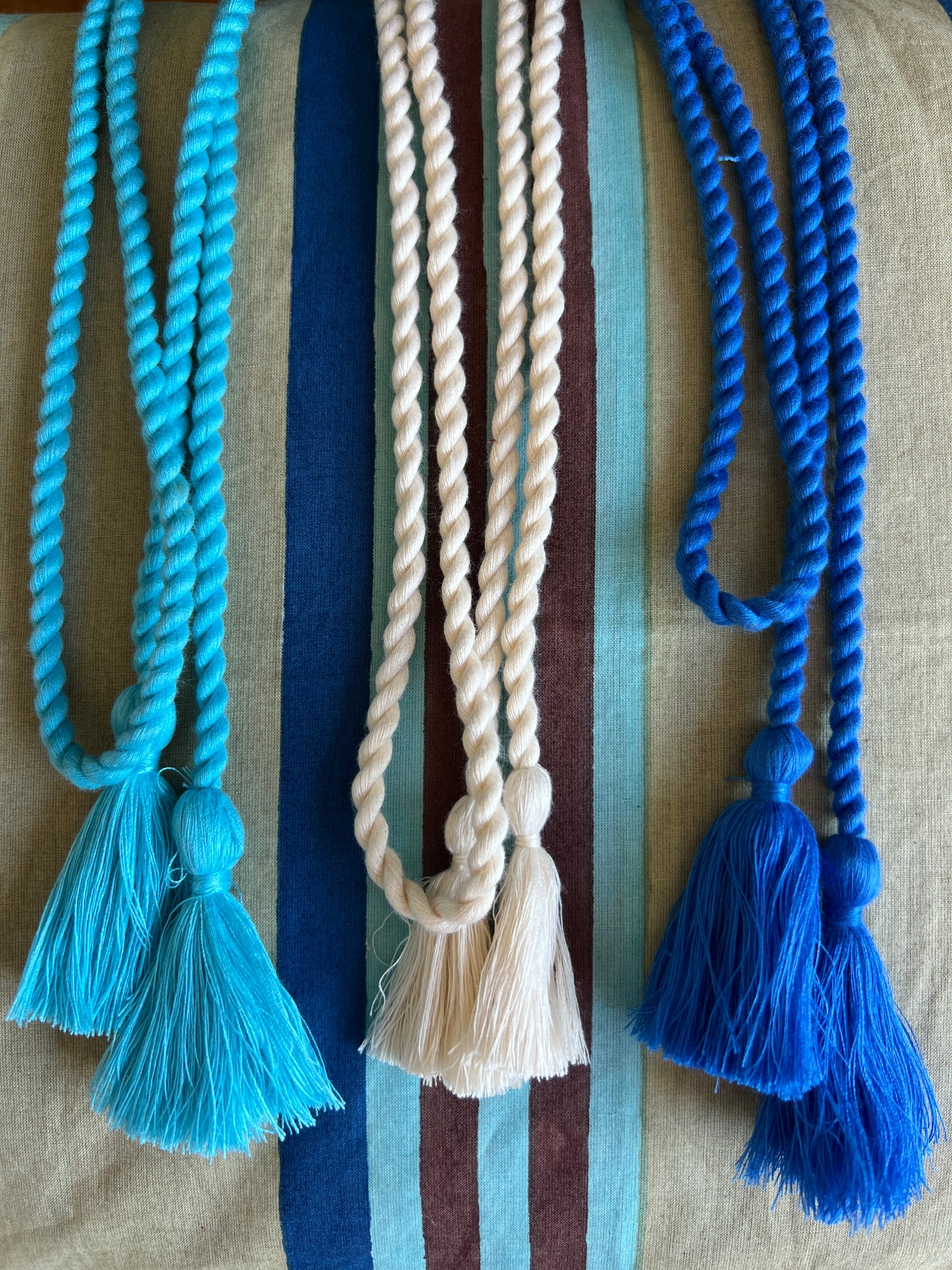 cotton fabric | Rottnest Stripes Natural, Blue, Aqua & Brown