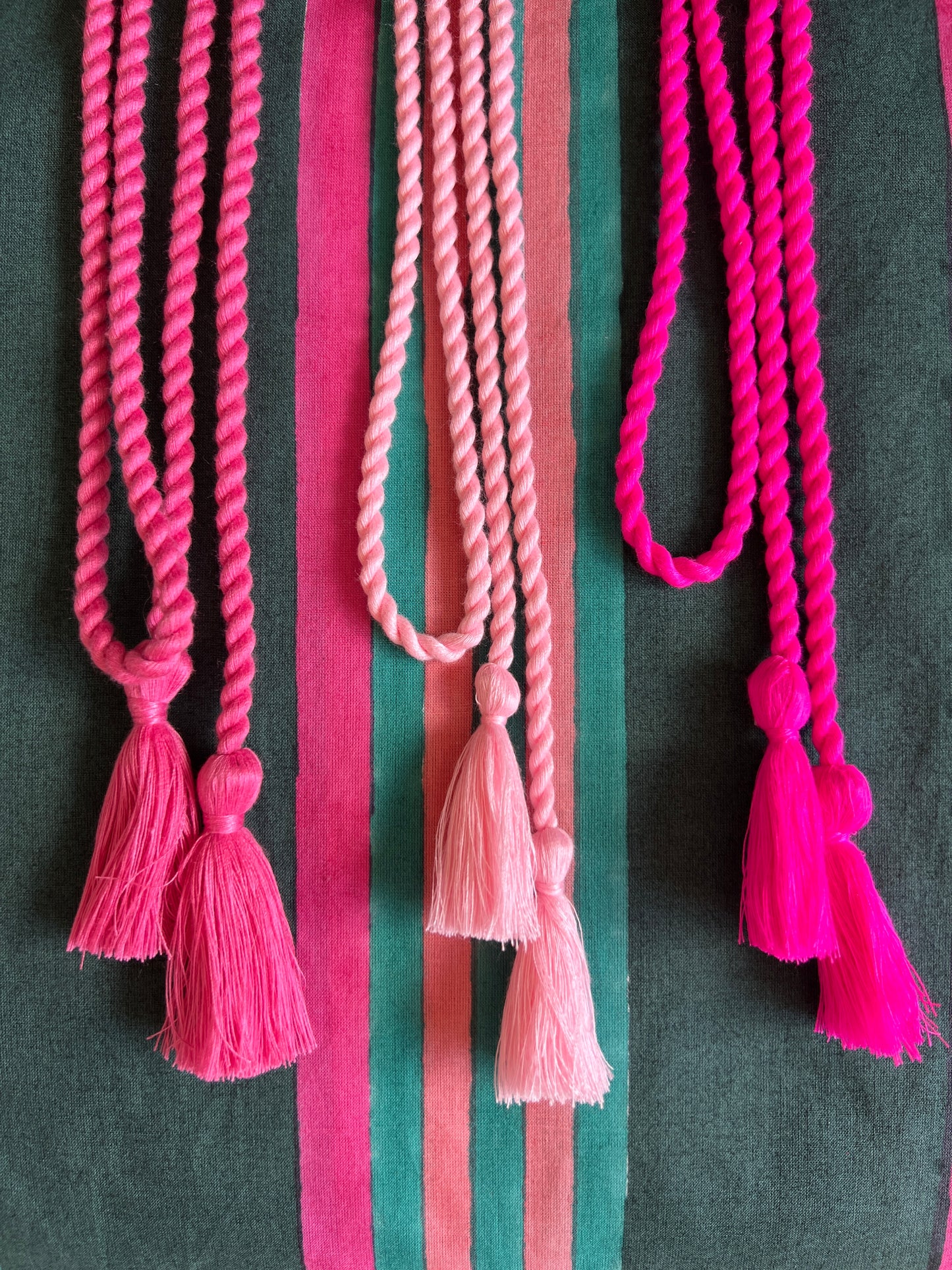 cotton fabric | Rottnest Stripes Deep Green, Hot pink, Turquoise and Blush pink