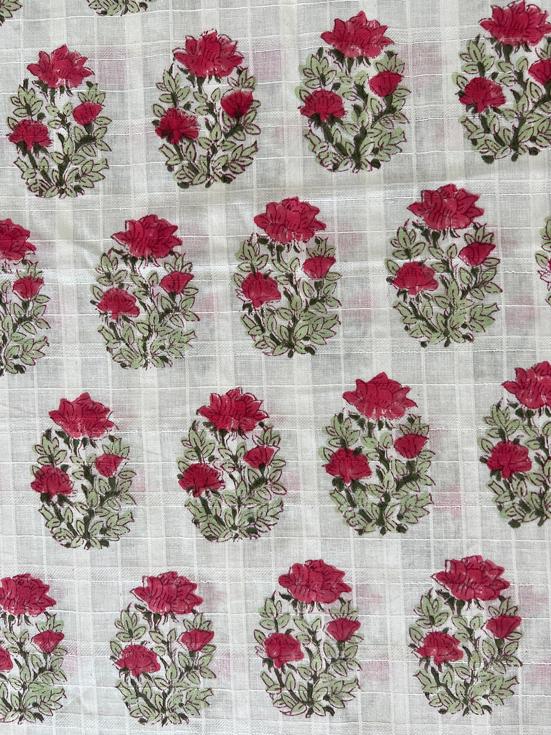 self check cotton fabric | raspberry floral oval
