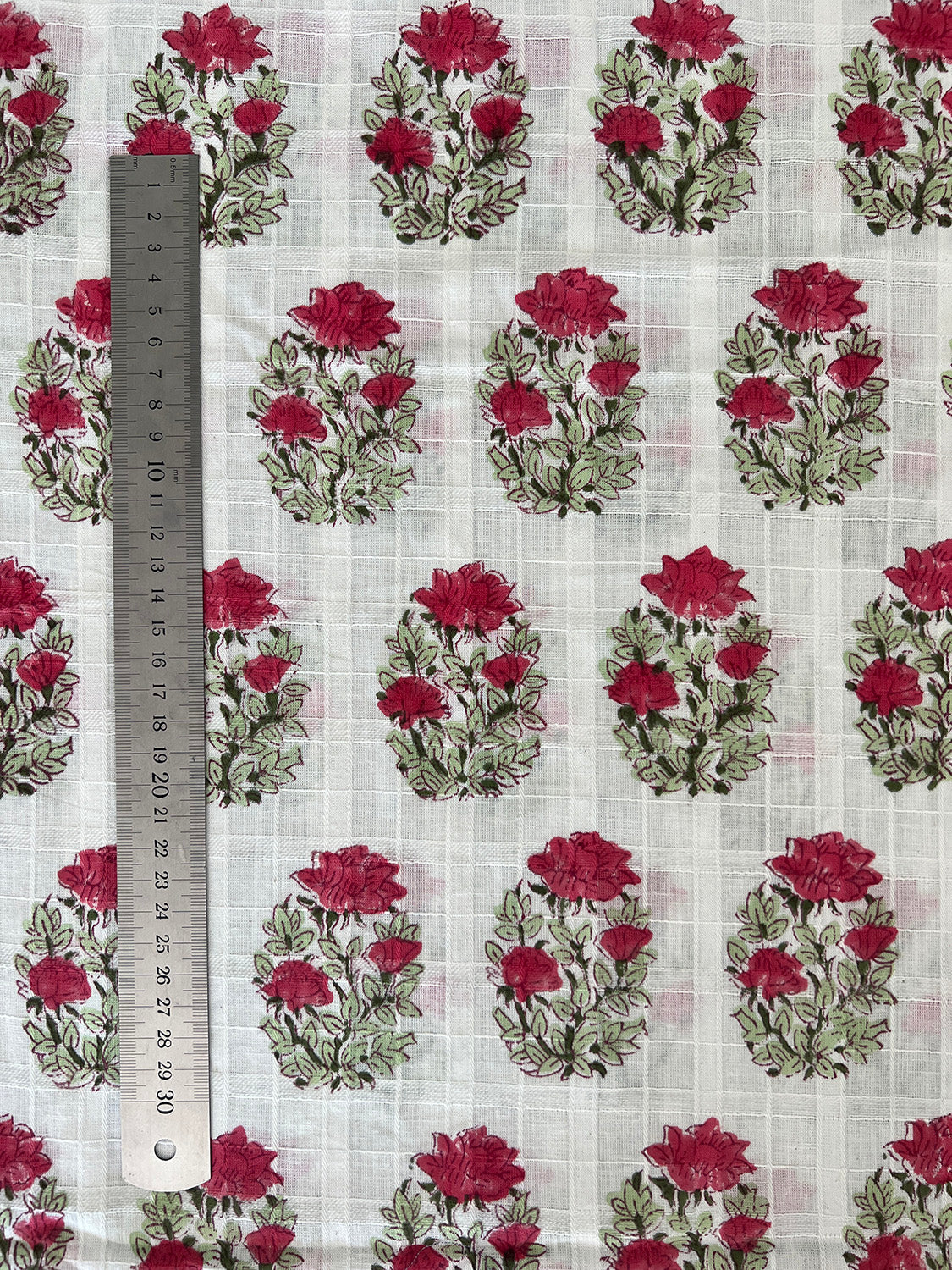self check cotton fabric | raspberry floral oval