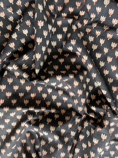 cotton fabric |  little red buds on deep chocolate brown