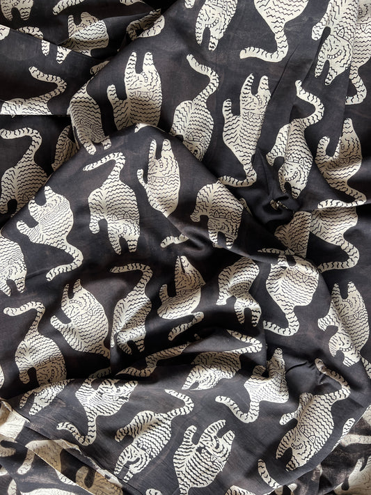 cotton fabric |  striped tiger on black
