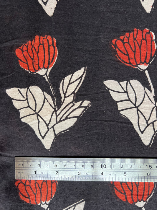 cotton fabric |  large rose on black