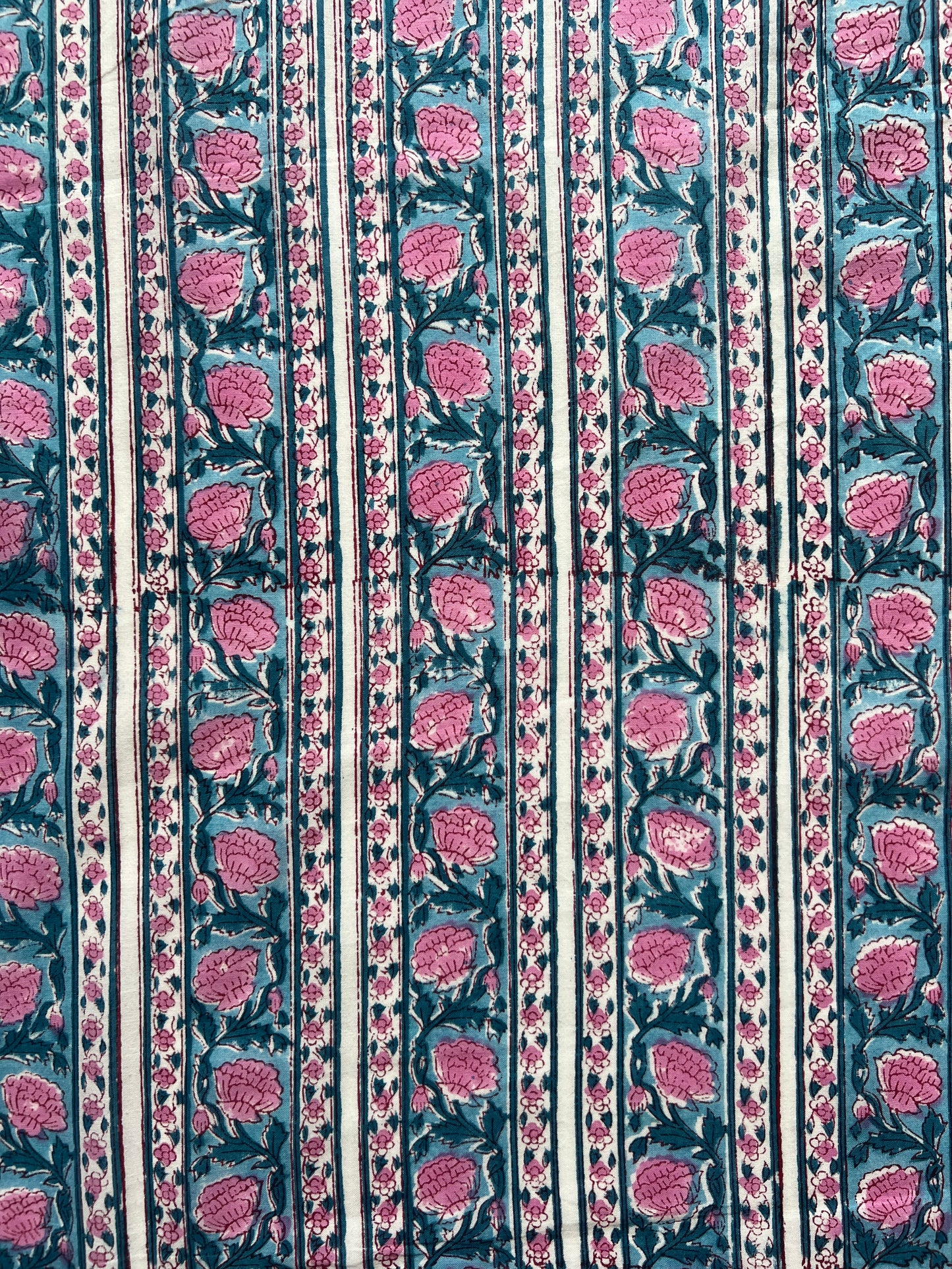 cotton fabric |  blue pink florals stripes