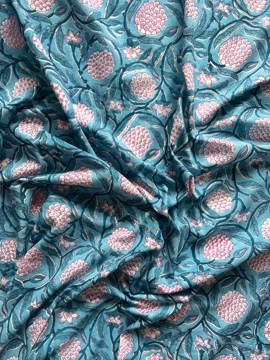 cotton fabric |  blue navy pink florals