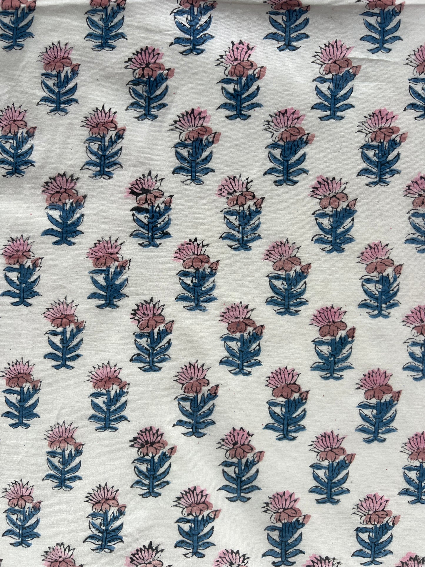 cotton fabric |  white with blue and pink dainty flowers