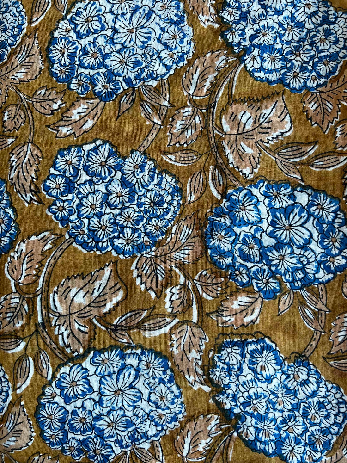 cotton voile tan & natural large blue blossom
