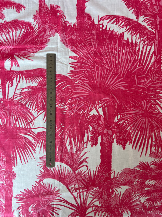 lightweight cotton large scale white and watermelon pink palm tree silhouettes