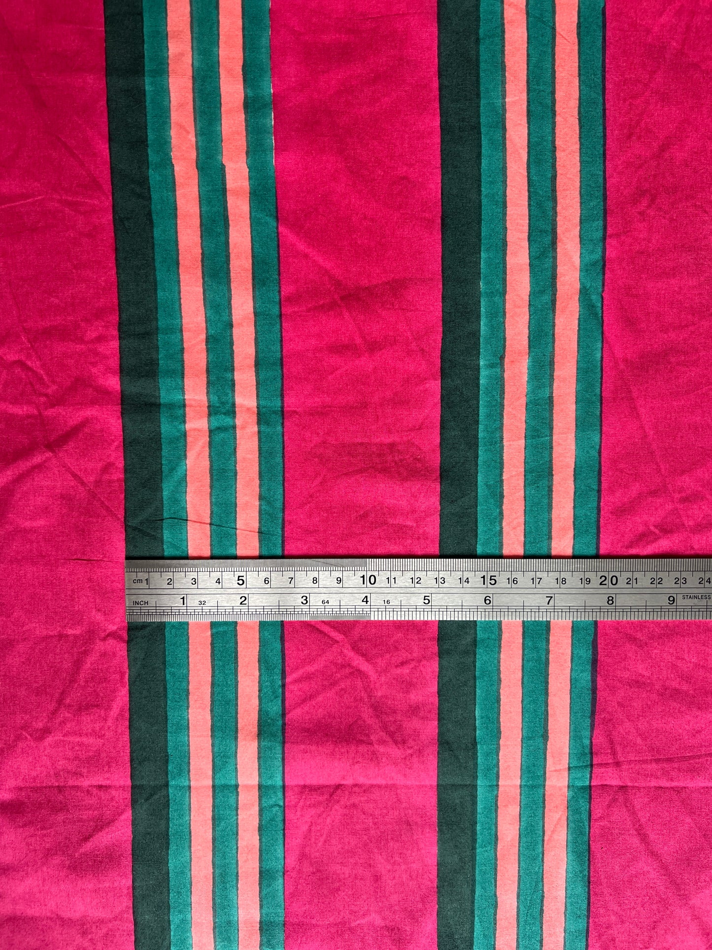 cotton fabric | Rottnest Stripes Raspberry Pink, Deep Green & Blush Pink