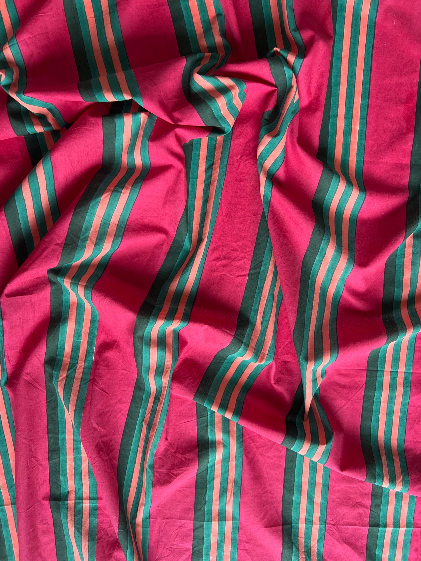 cotton fabric | Rottnest Stripes Raspberry Pink, Deep Green & Blush Pink