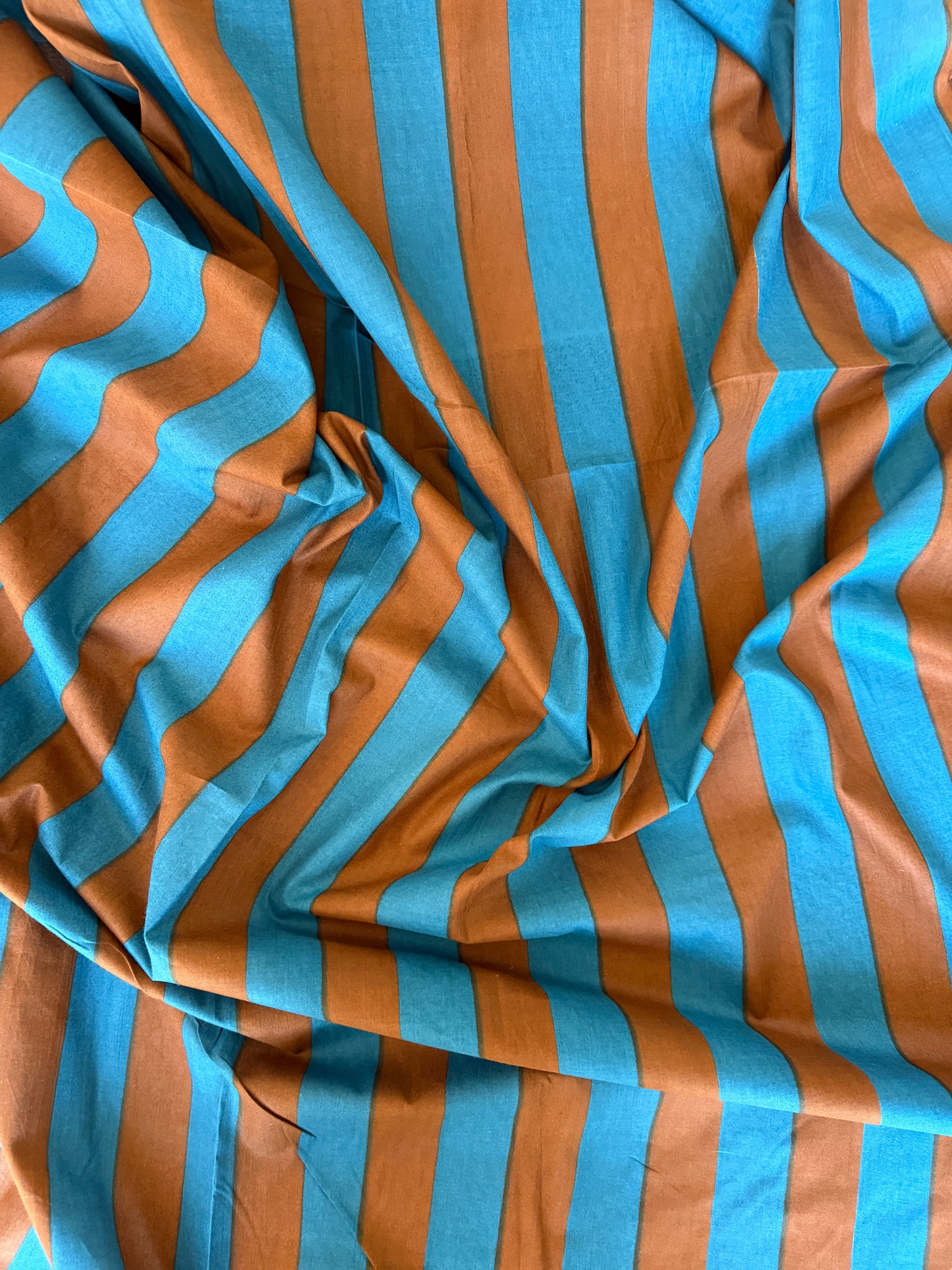 cotton fabric |  denim blue & chocolate brown stripe