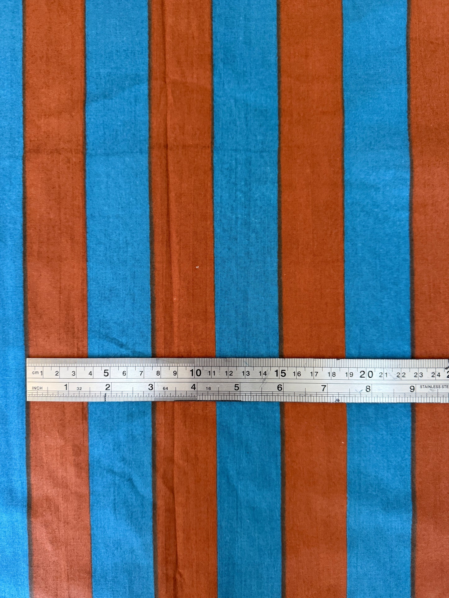 cotton fabric |  denim blue & chocolate brown stripe