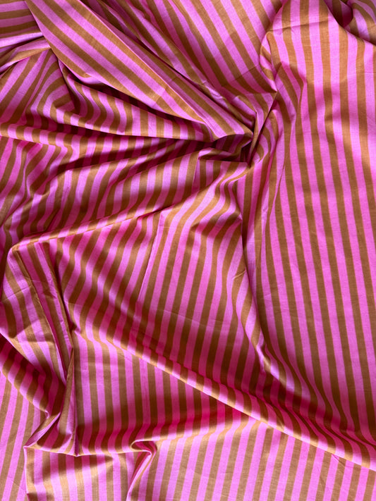 cotton fabric |  candy pink and caramel stripe THIN stripe