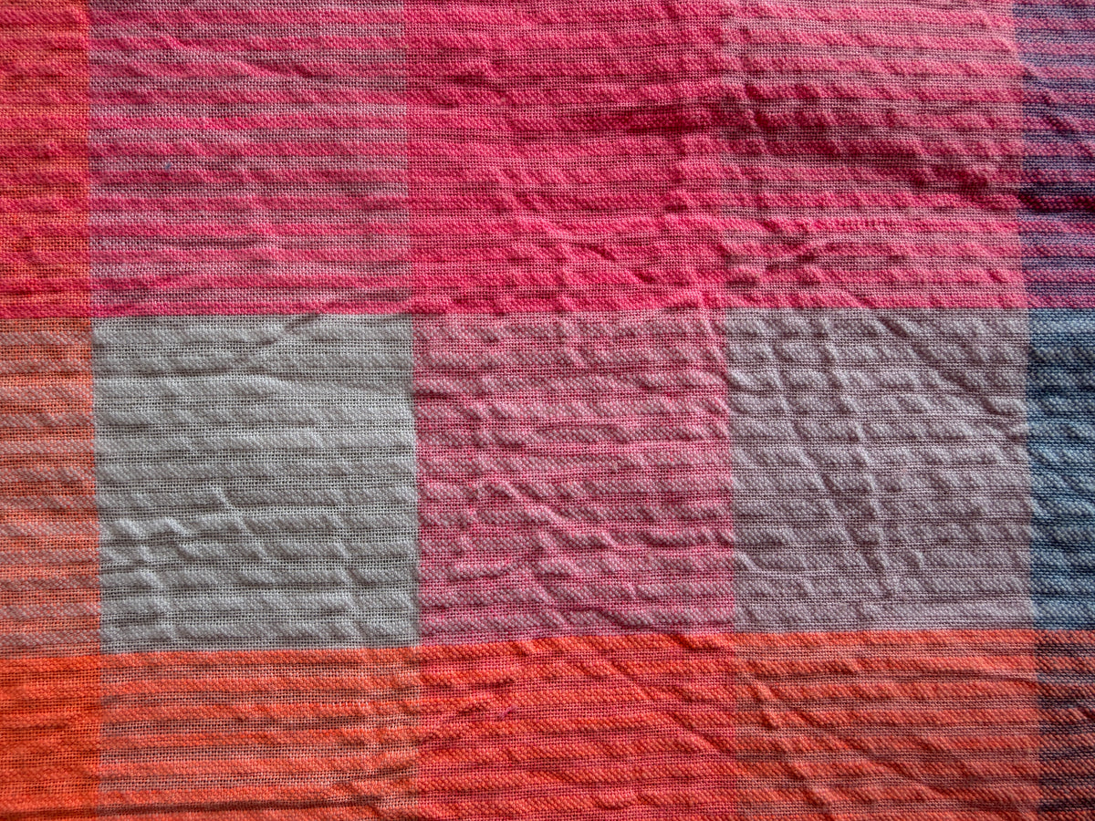Pink, Orange & Blue Check Cotton Seersucker