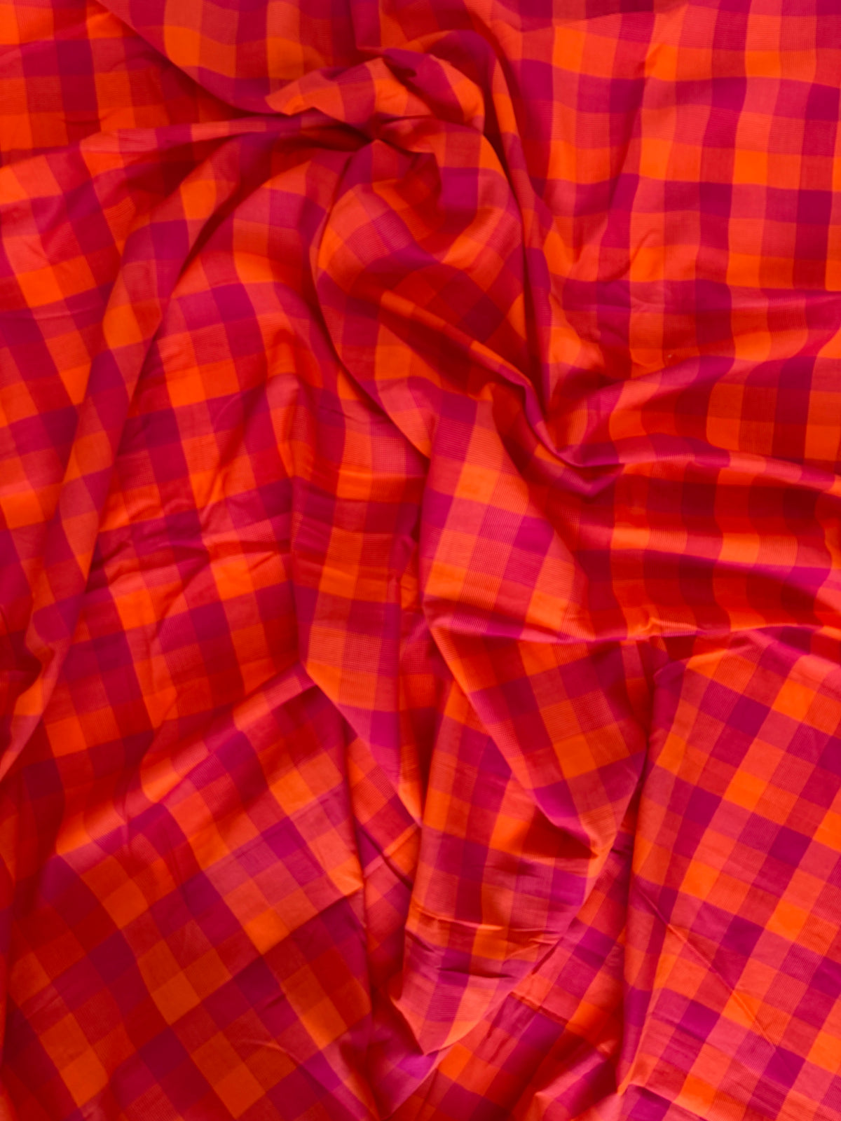 Orange & Raspberry Pink Woven Cotton Check