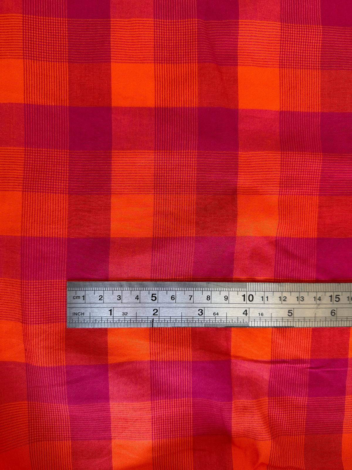 Orange & Raspberry Pink Woven Cotton Check