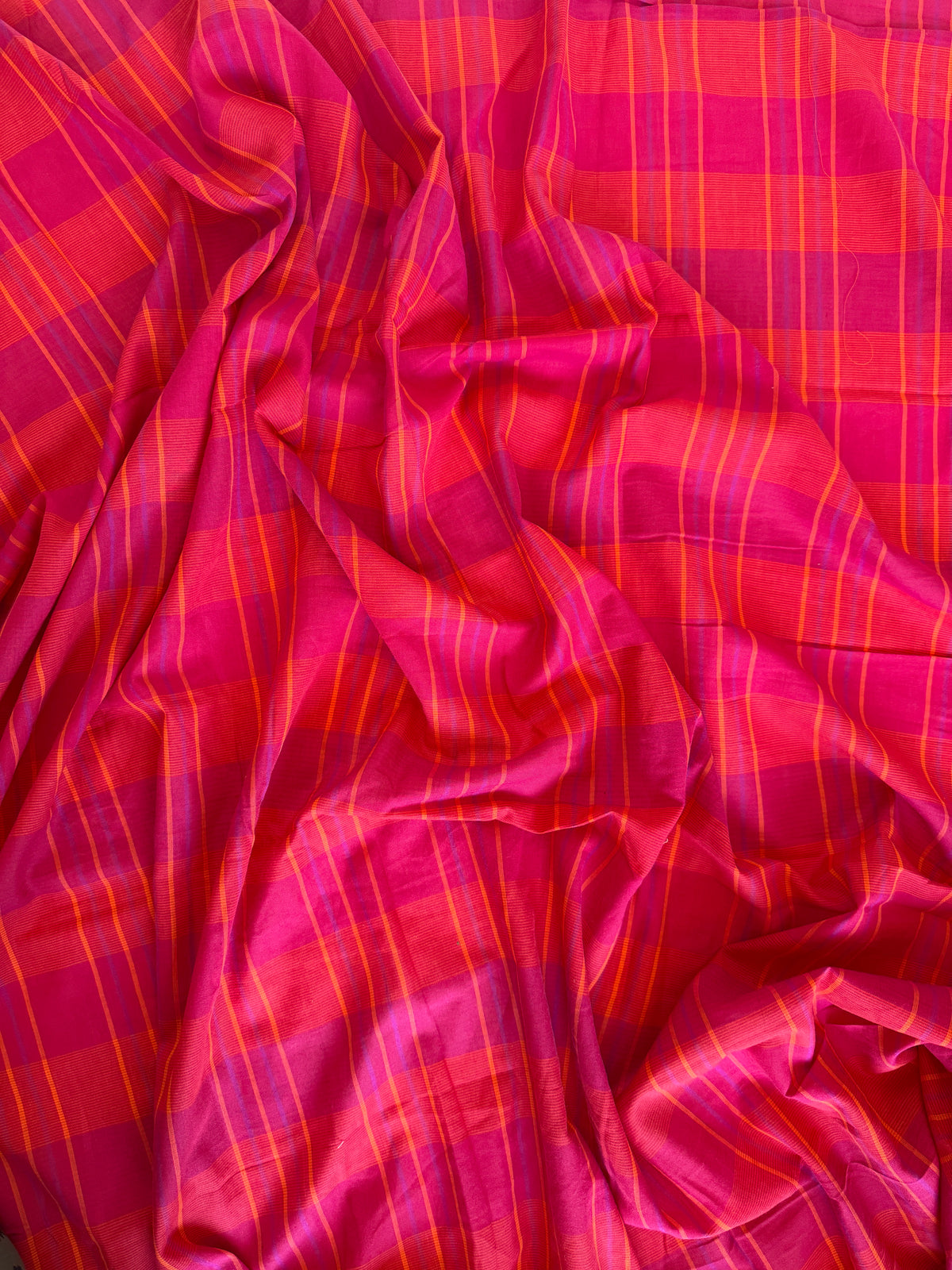 Raspberry, Orange & Blue Woven Cotton Check