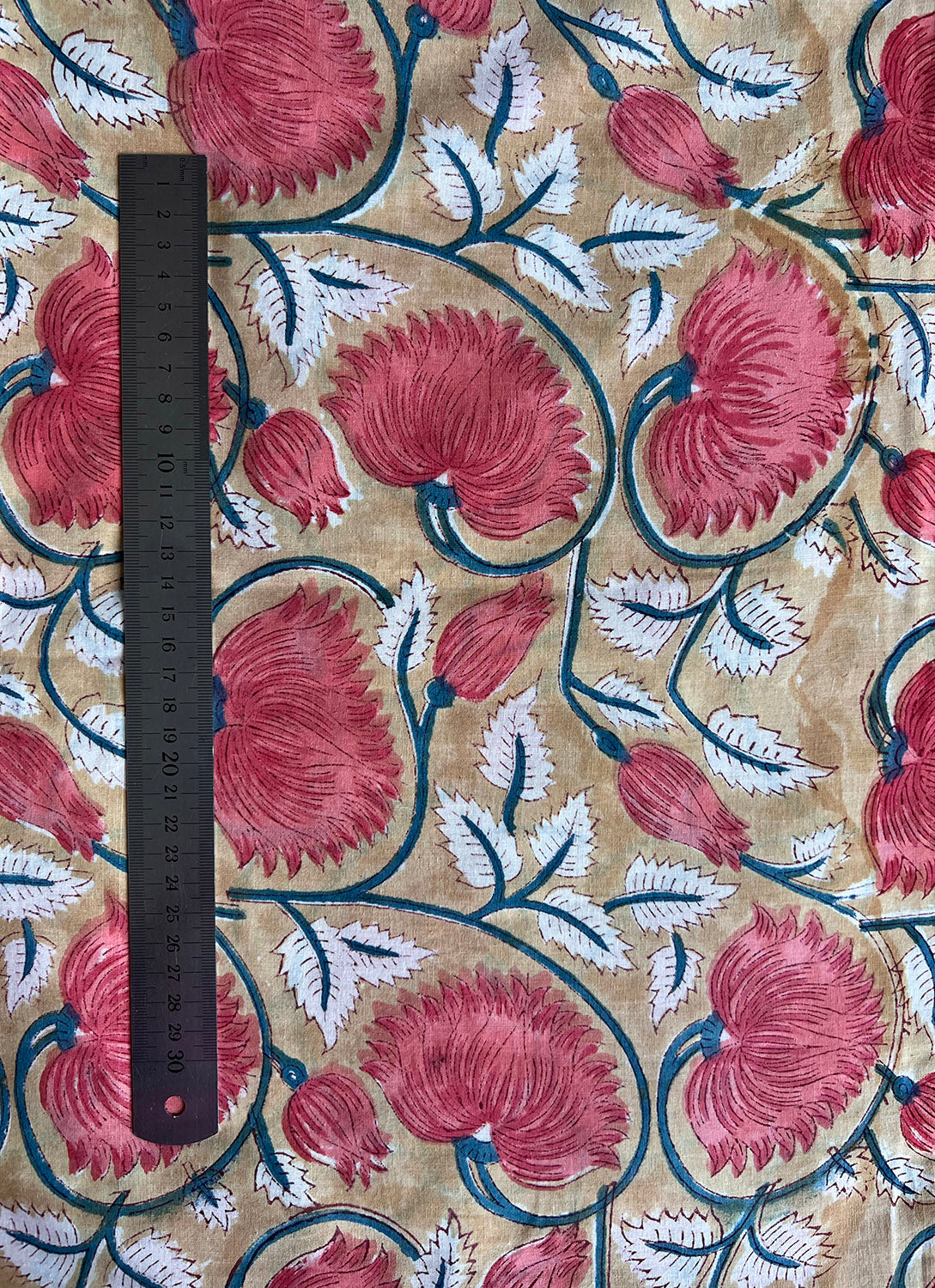 cotton fabric |  burnt peach, deep teal & sandy yellow
