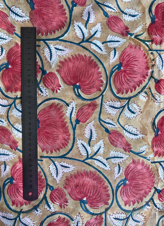 cotton fabric |  burnt peach, deep teal & sandy yellow
