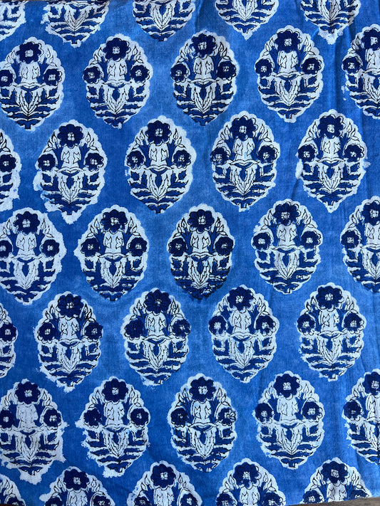 cotton fabric | cerulean blue & navy floral oval