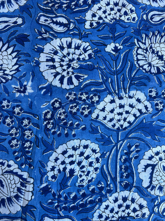 cotton fabric | cerulean blue & navy large floral