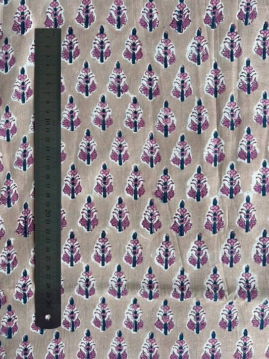 cotton fabric |  dusty pink, deep teal, natural motif