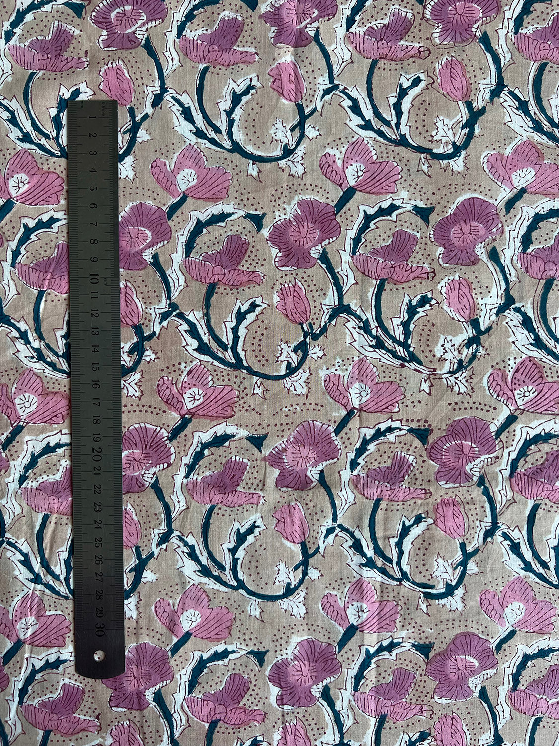 cotton fabric |  dusty pink, natural & deep teal
