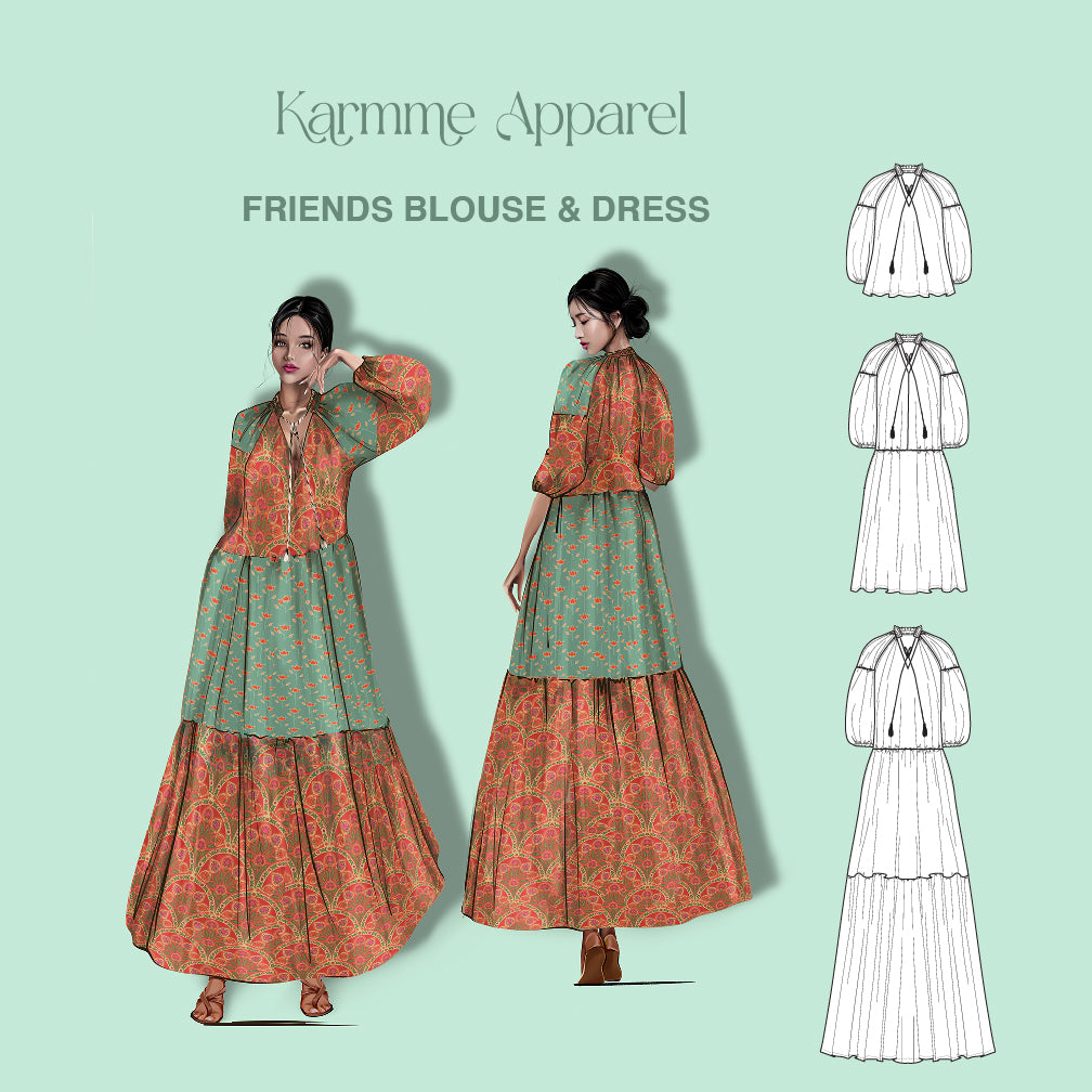 PDF Sewing Pattern  | Friends Dress & Blouse