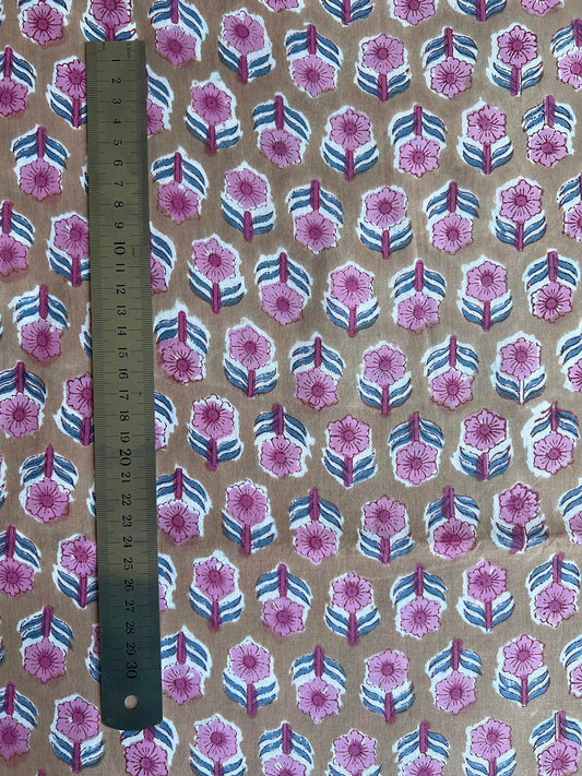 cotton fabric | natural, pink & blue little flowers