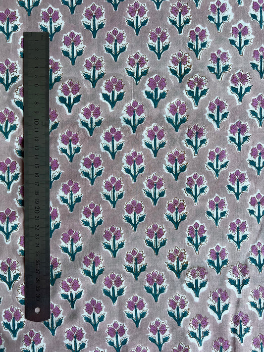 cotton fabric |  pink, deep teal, natural litttle flower