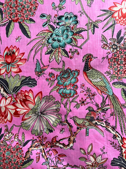 cotton fabric |  candy pink large scale print peacock