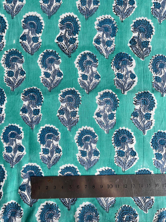 cotton fabric | cotton teal, blue flower stems