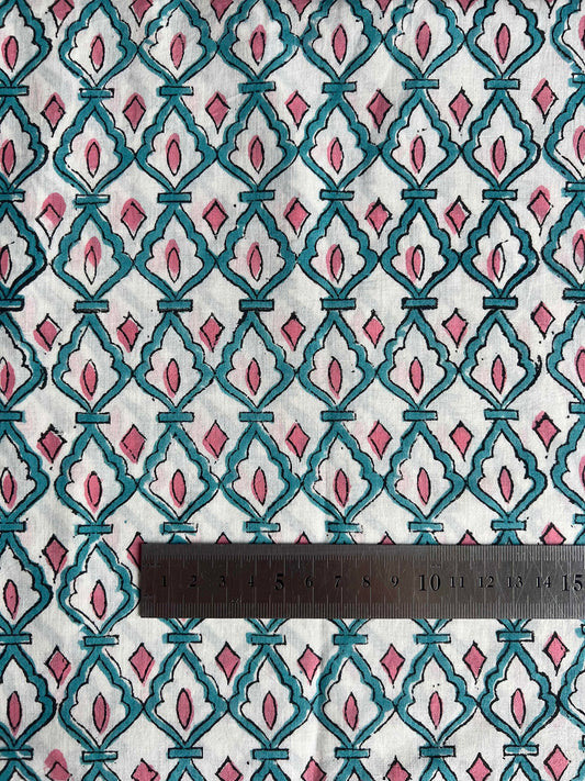 cotton fabric | cotton white, teal blue, soft pink lattice