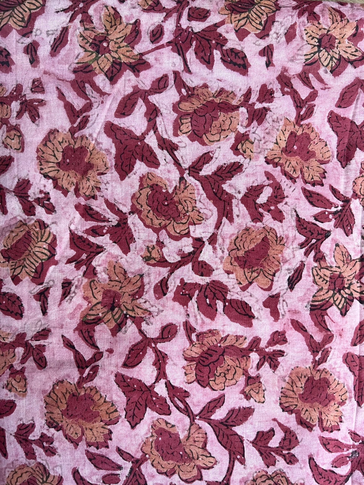 cotton voile raspberry & natural flowers