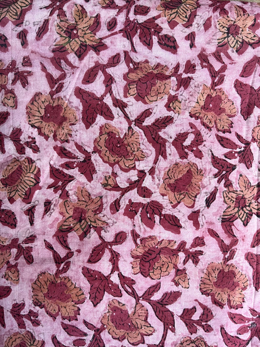 cotton fabric |  voile raspberry & natural flowers