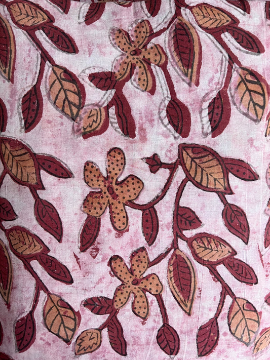 lightweight cotton  raspberry & natural flower and leaves