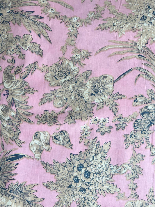 cotton fabric |  pastel pink, natural & navy